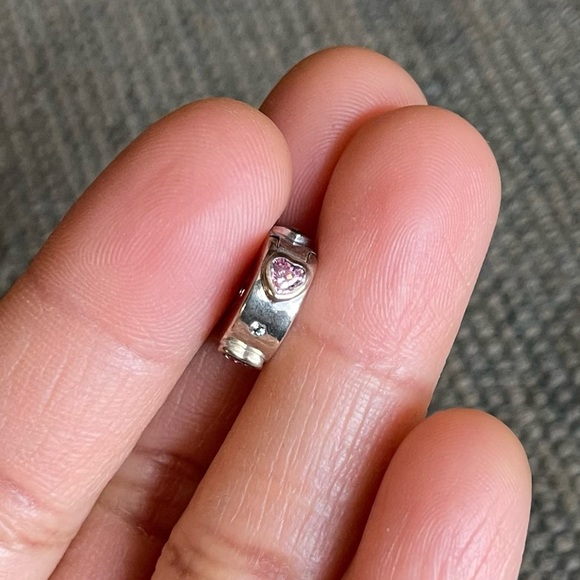 Retired Pandora Hearts Pink CZ Bling Sparkling Charm Safety Clip Stopper Spacer - Picture 3 of 6